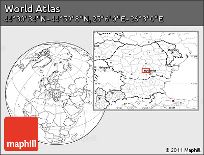 Blank Location Map of the Area around 44° 44' 51" N, 25° 34' 30" E