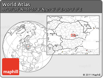 Blank Location Map of the Area around 44° 44' 51" N, 25° 34' 30" E