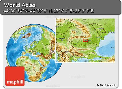 Physical Location Map of the Area around 44° 44' 51" N, 25° 34' 30" E