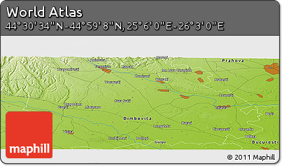 Physical Panoramic Map of the Area around 44° 44' 51" N, 25° 34' 30" E