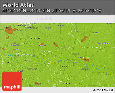 Physical 3D Map of the Area around 44° 44' 51" N, 26° 25' 29" E