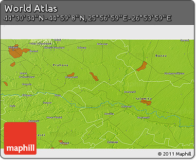 Physical 3D Map of the Area around 44° 44' 51" N, 26° 25' 29" E