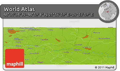 Physical Panoramic Map of the Area around 44° 44' 51" N, 26° 25' 29" E