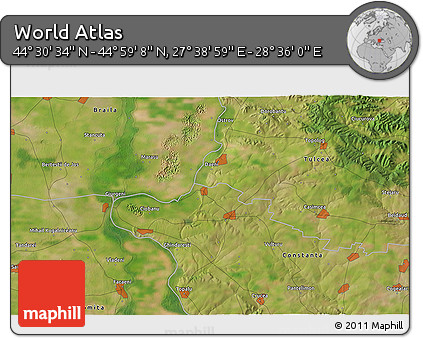 Satellite 3D Map of the Area around 44° 44' 51" N, 28° 7' 30" E