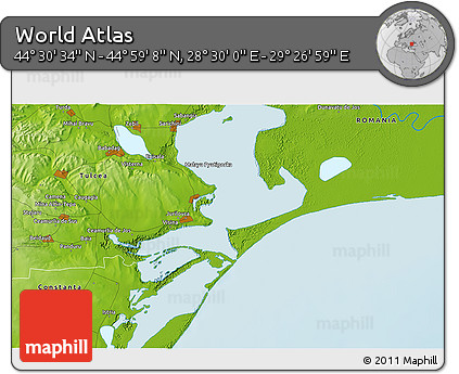 Physical 3D Map of the Area around 44° 44' 51" N, 28° 58' 30" E