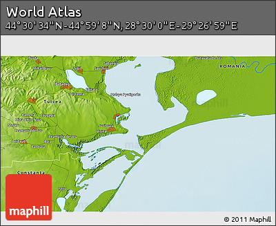 Physical 3D Map of the Area around 44° 44' 51" N, 28° 58' 30" E