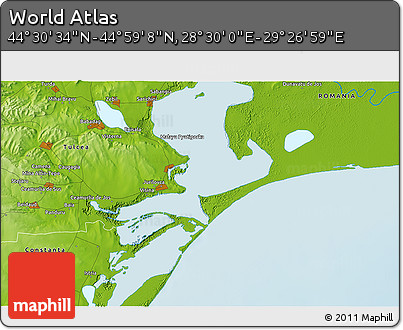 Physical 3D Map of the Area around 44° 44' 51" N, 28° 58' 30" E