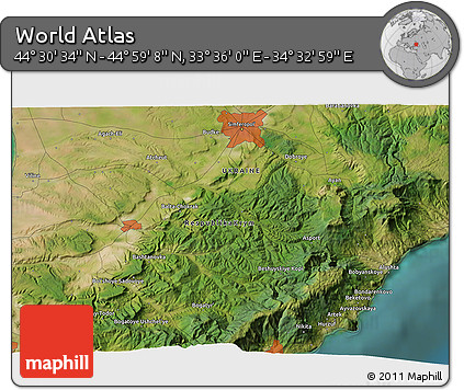 Satellite 3D Map of the Area around 44° 44' 51" N, 34° 4' 30" E