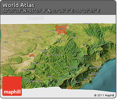 Satellite 3D Map of the Area around 44° 44' 51" N, 34° 4' 30" E
