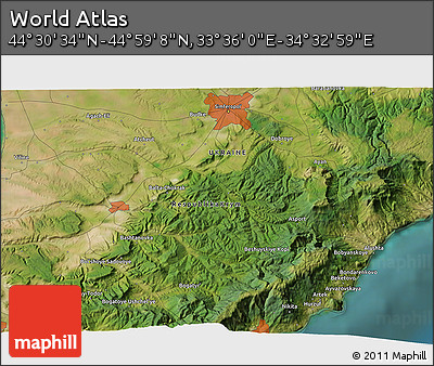 Satellite 3D Map of the Area around 44° 44' 51" N, 34° 4' 30" E