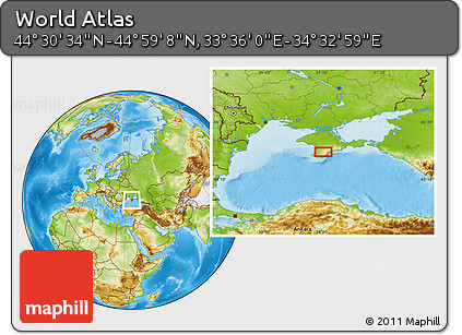 Physical Location Map of the Area around 44° 44' 51" N, 34° 4' 30" E