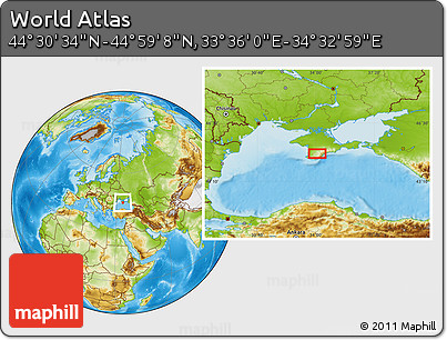 Physical Location Map of the Area around 44° 44' 51" N, 34° 4' 30" E