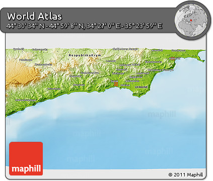Physical 3D Map of the Area around 44° 44' 51" N, 34° 55' 29" E