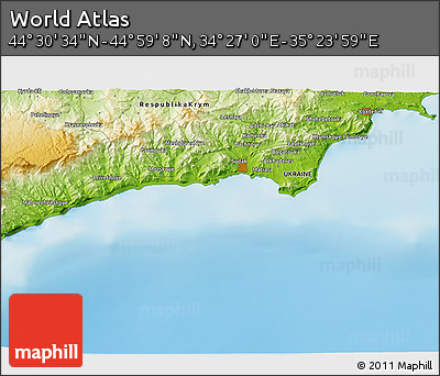 Physical 3D Map of the Area around 44° 44' 51" N, 34° 55' 29" E