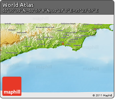 Physical 3D Map of the Area around 44° 44' 51" N, 34° 55' 29" E