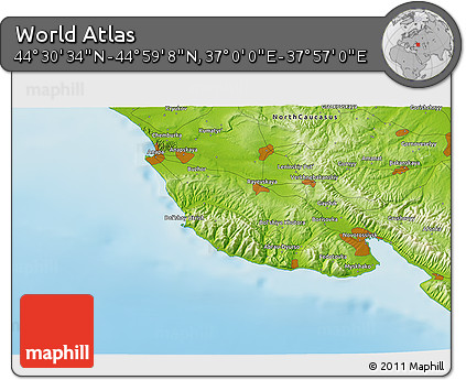 Physical 3D Map of the Area around 44° 44' 51" N, 37° 28' 30" E