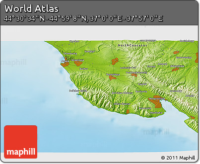 Physical 3D Map of the Area around 44° 44' 51" N, 37° 28' 30" E
