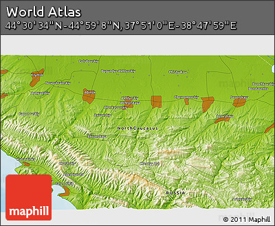 Physical 3D Map of the Area around 44° 44' 51" N, 38° 19' 30" E