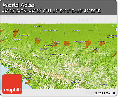 Physical 3D Map of the Area around 44° 44' 51" N, 38° 19' 30" E