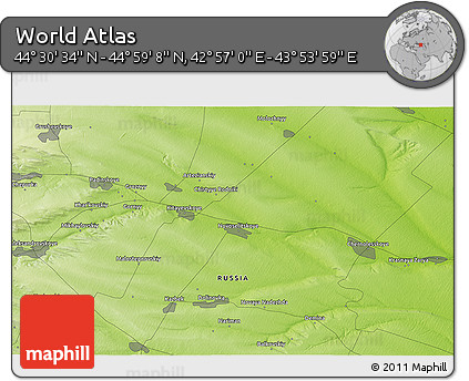 Physical 3D Map of the Area around 44° 44' 51" N, 43° 25' 29" E