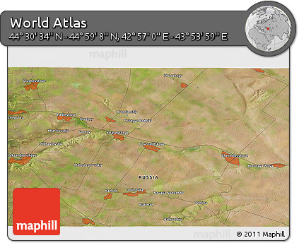 Satellite 3D Map of the Area around 44° 44' 51" N, 43° 25' 29" E