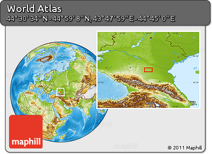Physical Location Map of the Area around 44° 44' 51" N, 44° 16' 29" E