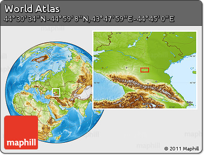 Physical Location Map of the Area around 44° 44' 51" N, 44° 16' 29" E