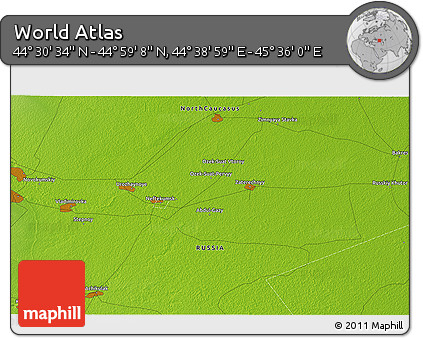 Physical 3D Map of the Area around 44° 44' 51" N, 45° 7' 30" E