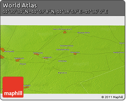 Physical 3D Map of the Area around 44° 44' 51" N, 45° 7' 30" E