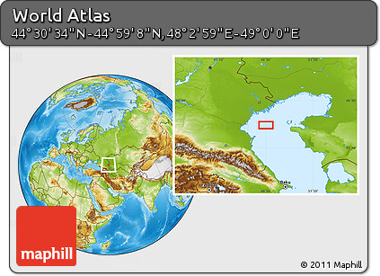 Physical Location Map of the Area around 44° 44' 51" N, 48° 31' 29" E