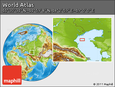 Physical Location Map of the Area around 44° 44' 51" N, 48° 31' 29" E