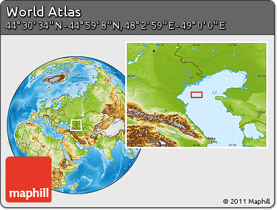 Physical Location Map of the Area around 44° 44' 51" N, 48° 31' 29" E