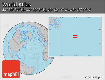 Gray Location Map of the Area around 44° 44' 51" N, 49° 13' 30" W