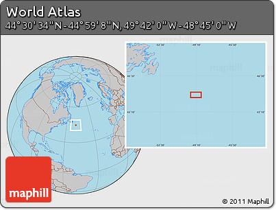 Gray Location Map of the Area around 44° 44' 51" N, 49° 13' 30" W