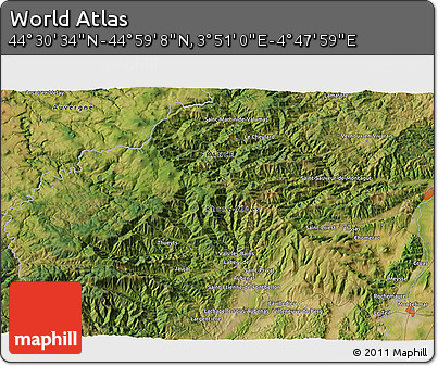 Satellite 3D Map of the Area around 44° 44' 51" N, 4° 19' 30" E