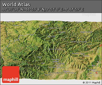 Satellite 3D Map of the Area around 44° 44' 51" N, 4° 19' 30" E