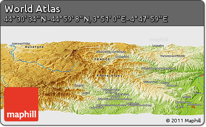 Physical Panoramic Map of the Area around 44° 44' 51" N, 4° 19' 30" E