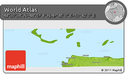 Physical Panoramic Map of the Area around 44° 44' 51" N, 50° 13' 30" E