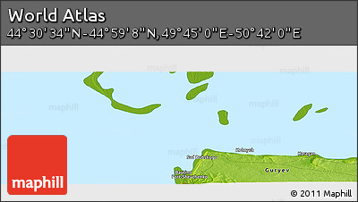 Physical Panoramic Map of the Area around 44° 44' 51" N, 50° 13' 30" E