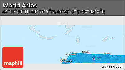 Political Panoramic Map of the Area around 44° 44' 51" N, 50° 13' 30" E