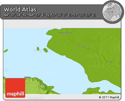 Physical 3D Map of the Area around 44° 44' 51" N, 51° 4' 30" E