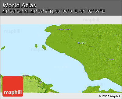 Physical 3D Map of the Area around 44° 44' 51" N, 51° 4' 30" E