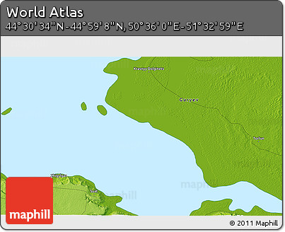 Physical 3D Map of the Area around 44° 44' 51" N, 51° 4' 30" E