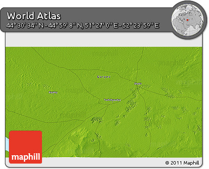 Physical 3D Map of the Area around 44° 44' 51" N, 51° 55' 29" E
