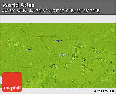 Physical 3D Map of the Area around 44° 44' 51" N, 51° 55' 29" E