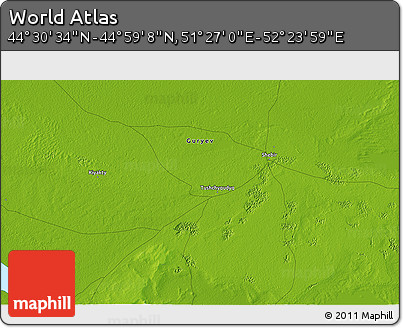 Physical 3D Map of the Area around 44° 44' 51" N, 51° 55' 29" E