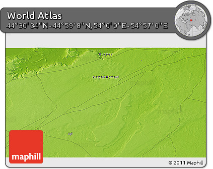 Physical 3D Map of the Area around 44° 44' 51" N, 54° 28' 30" E