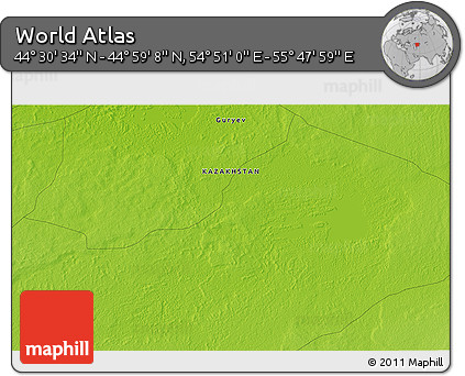 Physical 3D Map of the Area around 44° 44' 51" N, 55° 19' 30" E