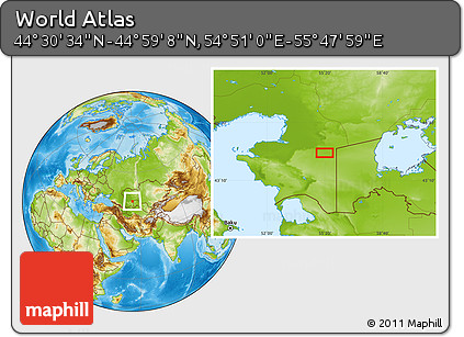 Physical Location Map of the Area around 44° 44' 51" N, 55° 19' 30" E