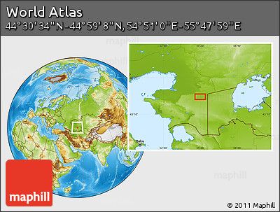 Physical Location Map of the Area around 44° 44' 51" N, 55° 19' 30" E